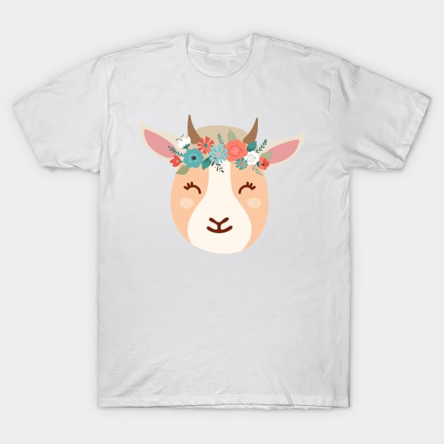 Cute Goat with Flower Crown T-Shirt by CreativeFit